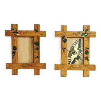 Pair old frames photos painted / portraits. souvenirs bagnoles art nouveau 1900