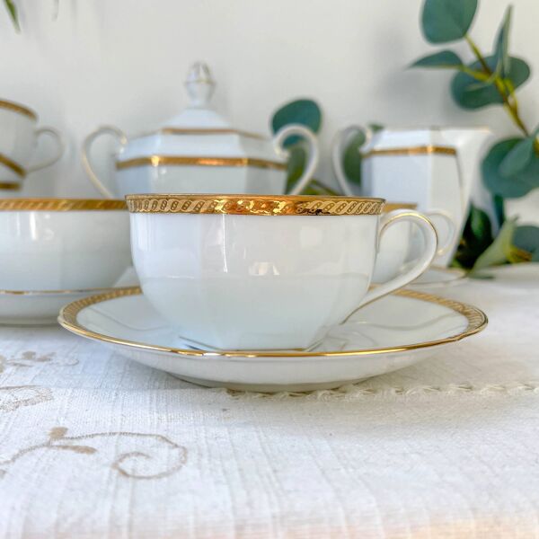 Service à café vintage en porcelaine blanche doré Epiag czechoslovakia