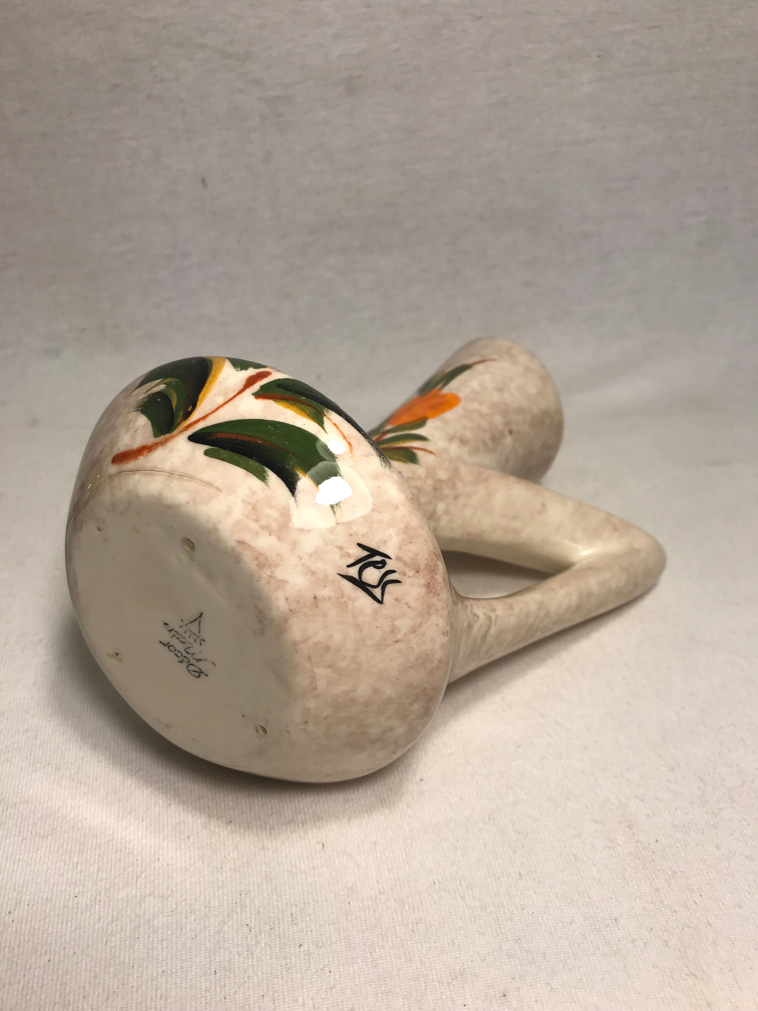 Former pitcher Vallauris enamelled Tess ceramic + painted flower Vintage