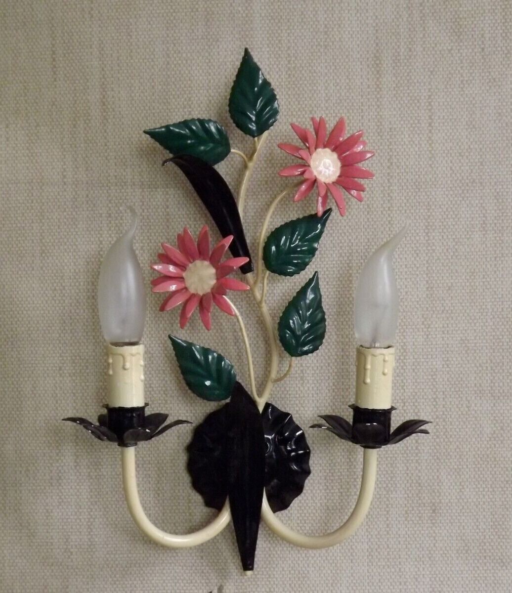 Vintage French double light earthenware wall lamp