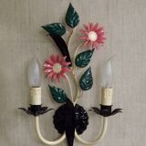 Vintage French double light earthenware wall lamp