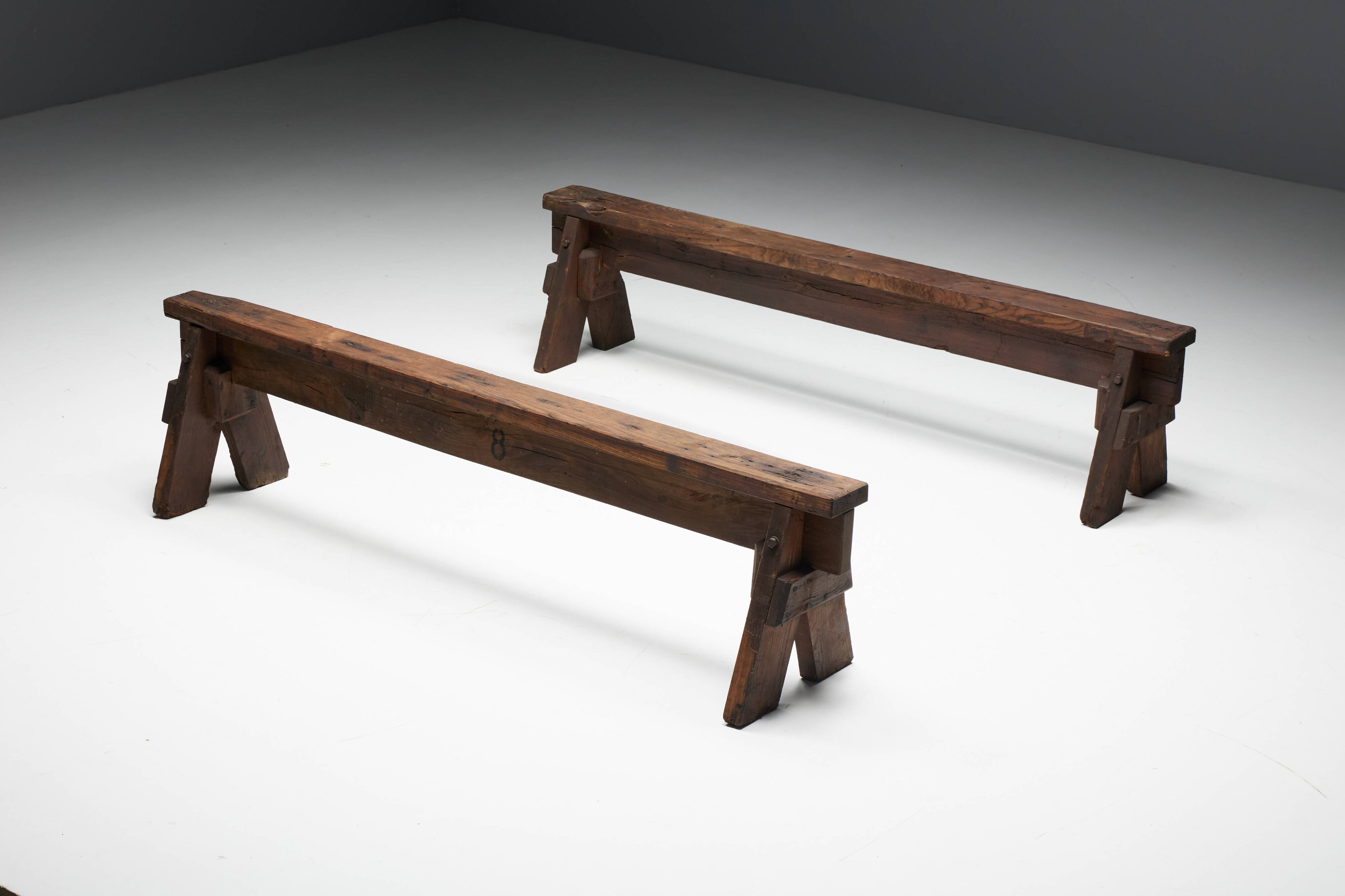 Brutalist Folk Art Benches, France, 19th Century
