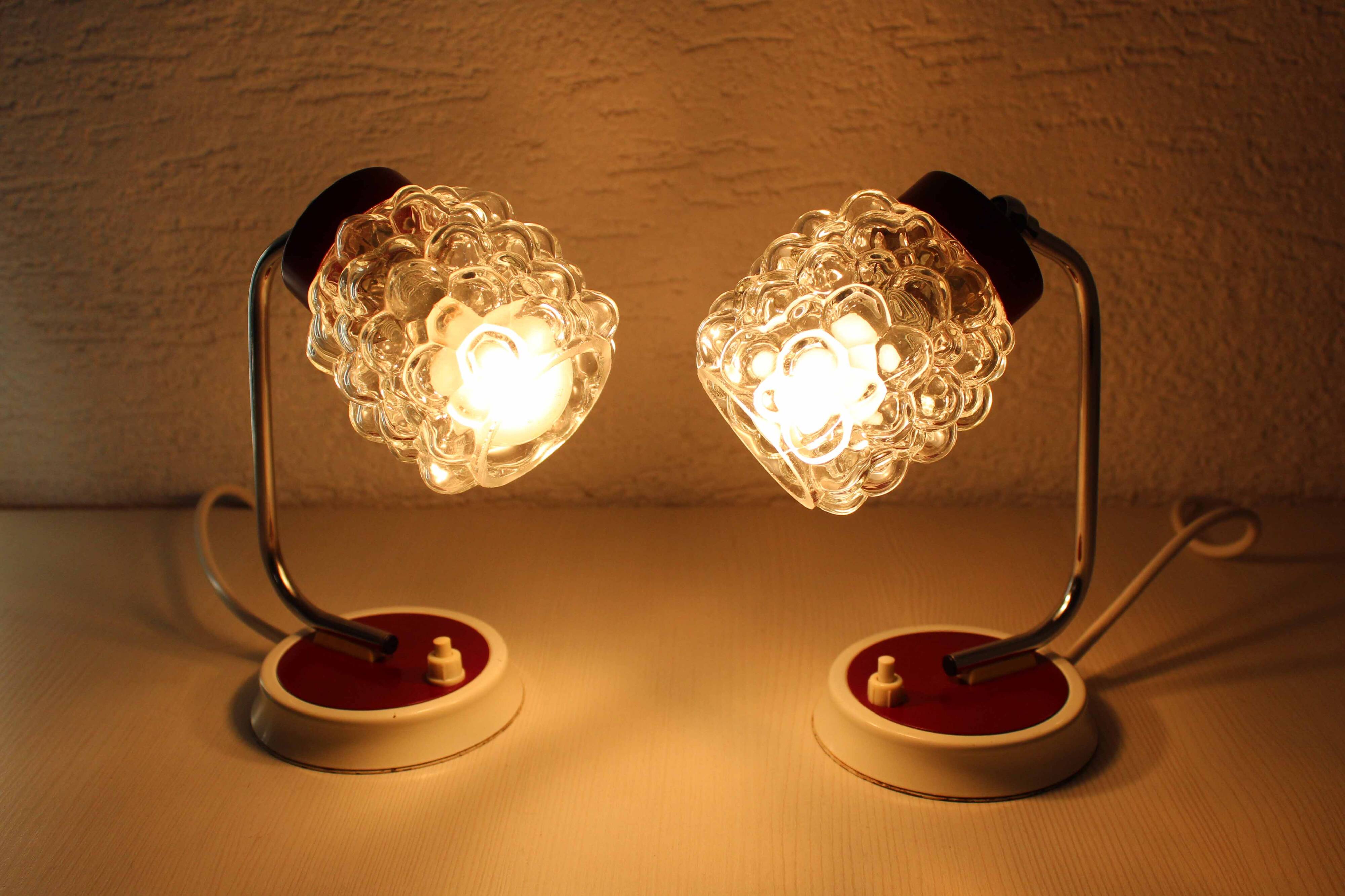 Pair of grape glass and metal bedside lamps