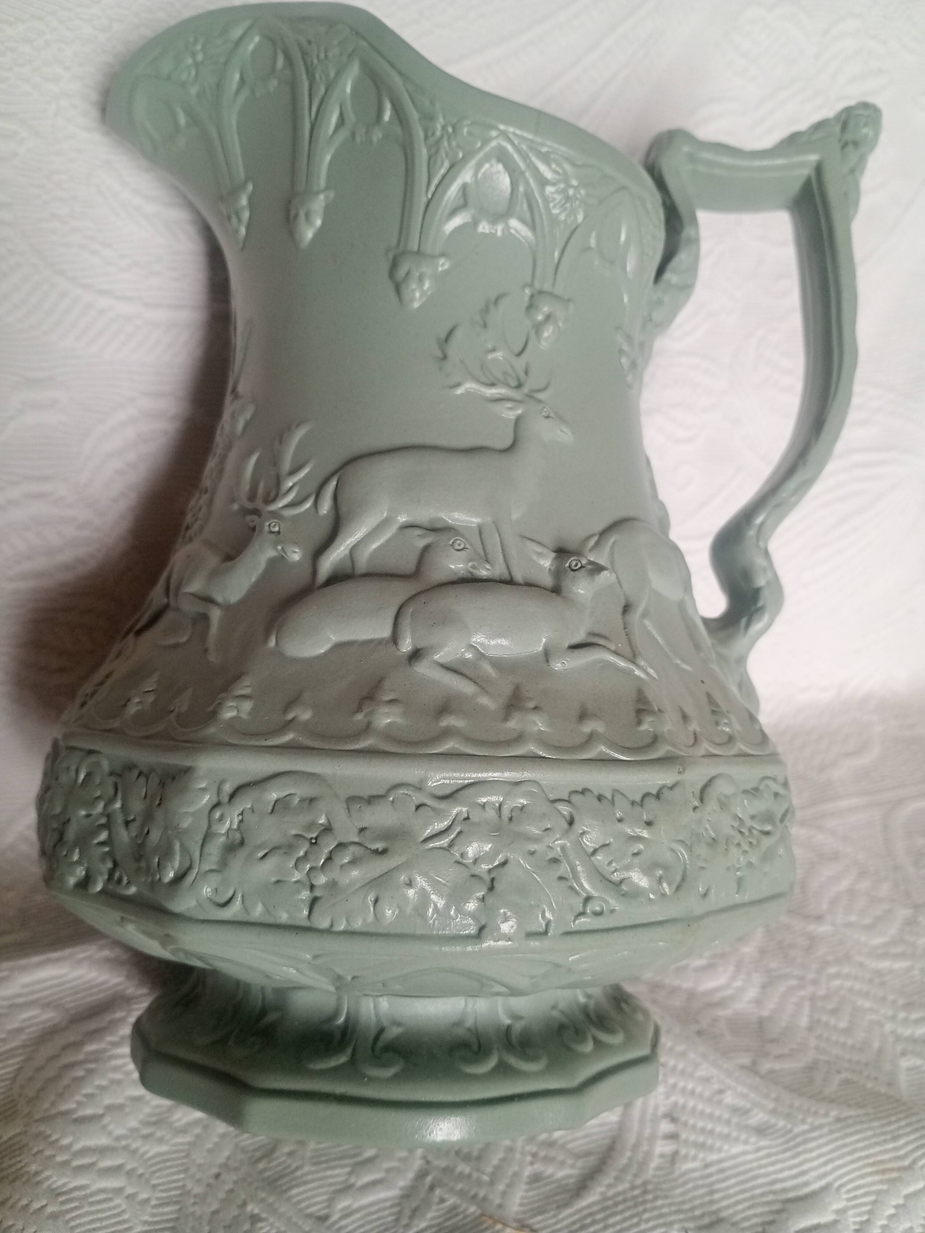 HUGHES & co - Jug Pitcher ANIMALS of the FOREST DEER Glazed Stoneware England