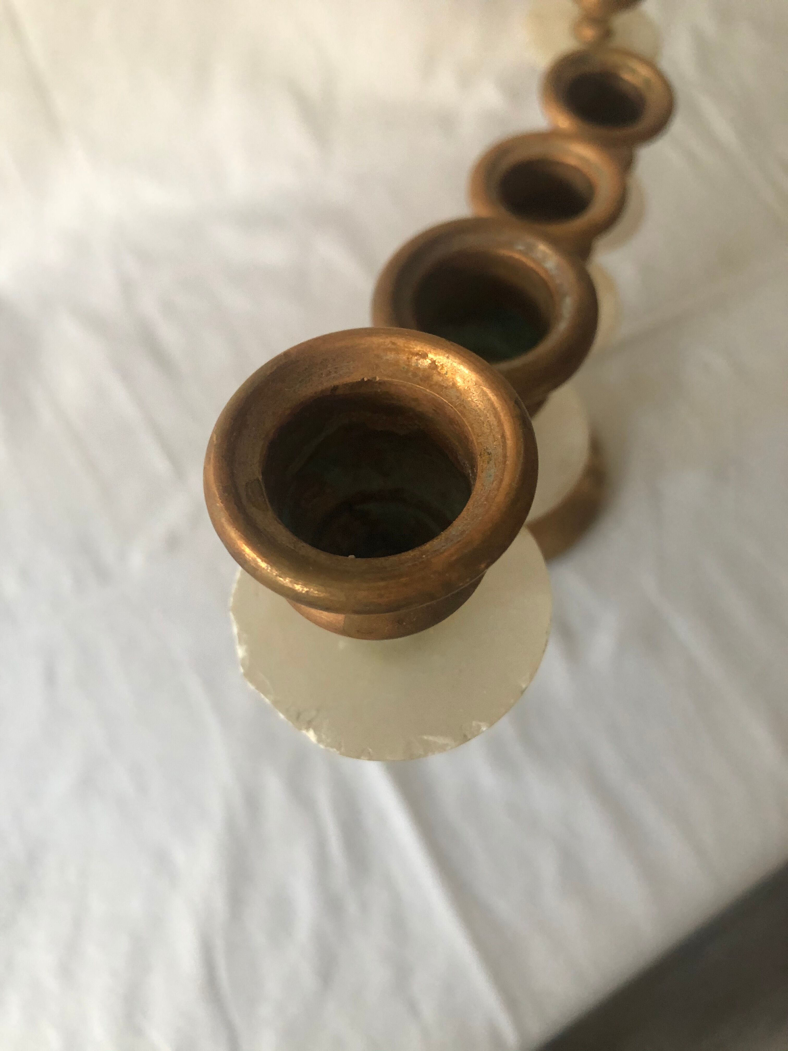 Mid-century 7-branch alabaster and brass candlestick
