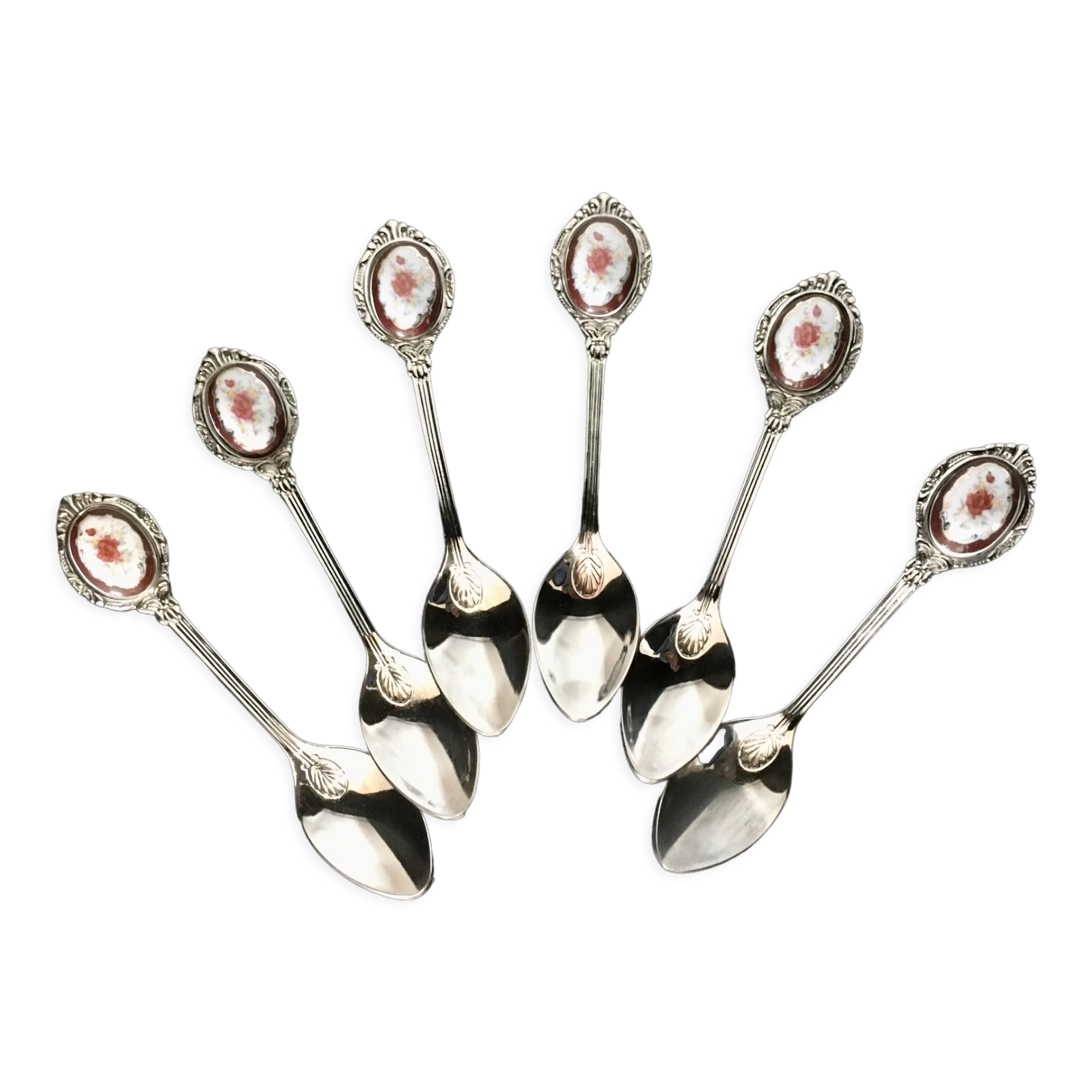 6 small spoons with porcelain medallion