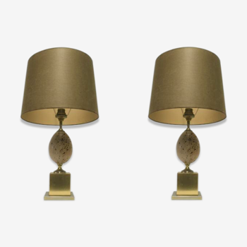 Paire de lampes de table d'oeuf d'autruche, années 60