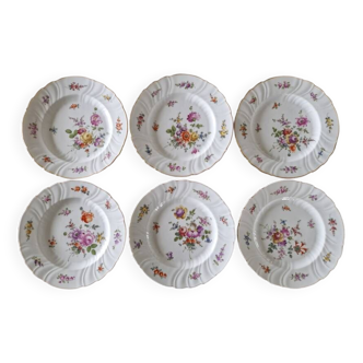 Porcelaine de Saxe, Allemagne - Série de 6 assiettes à desserts - XXème siècle