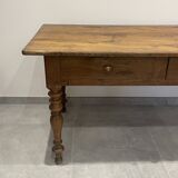 Antique natural wood farm table with 3 drawers