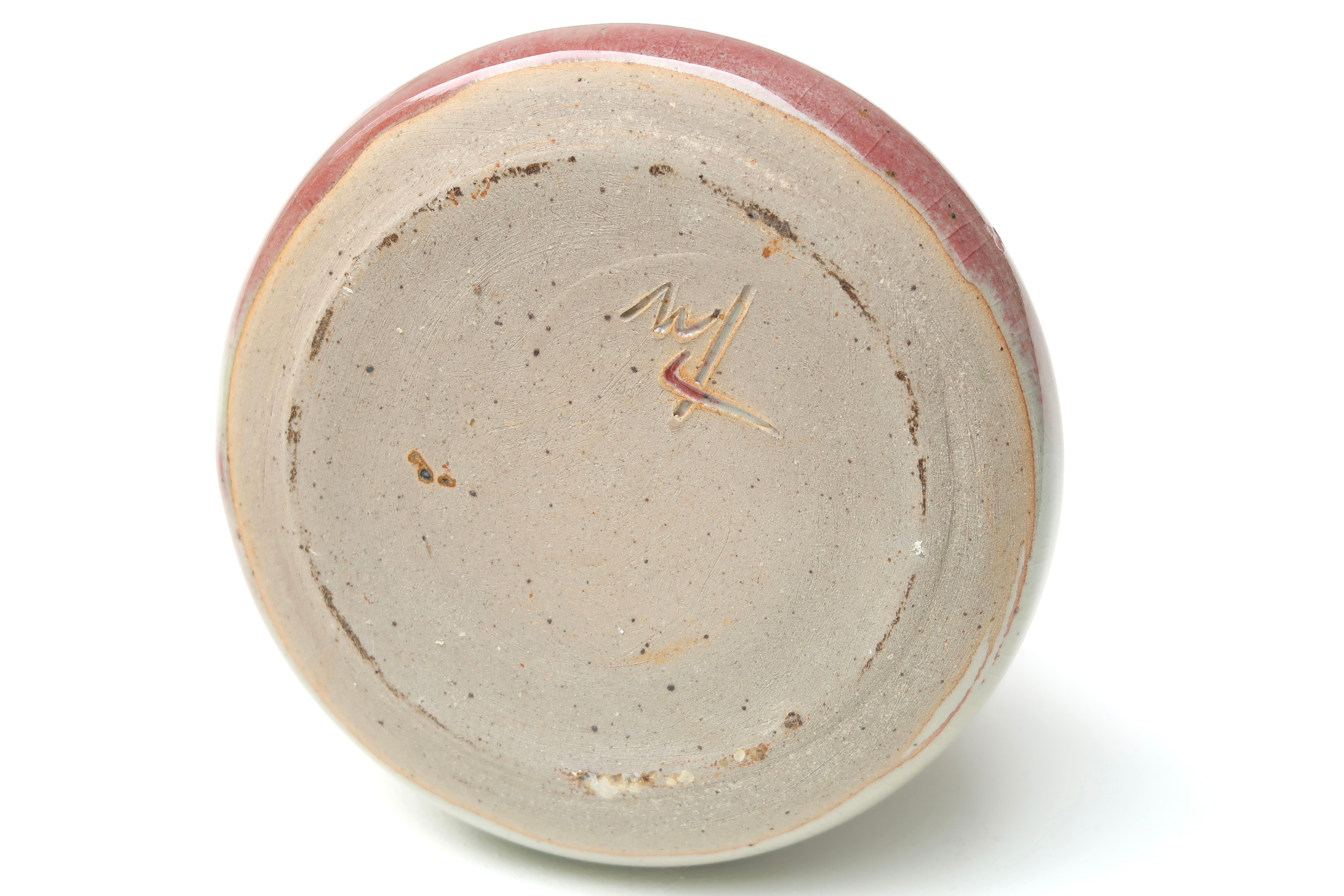 Set of 3 vases and ceramic box in mauve pink tones, 70s