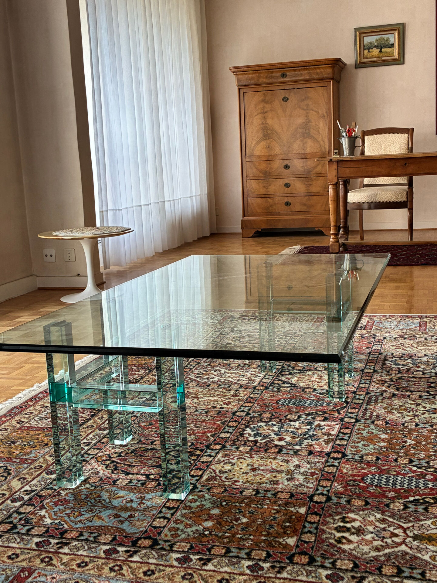 Rectangular glass coffee table, postmodern design — 1980s —