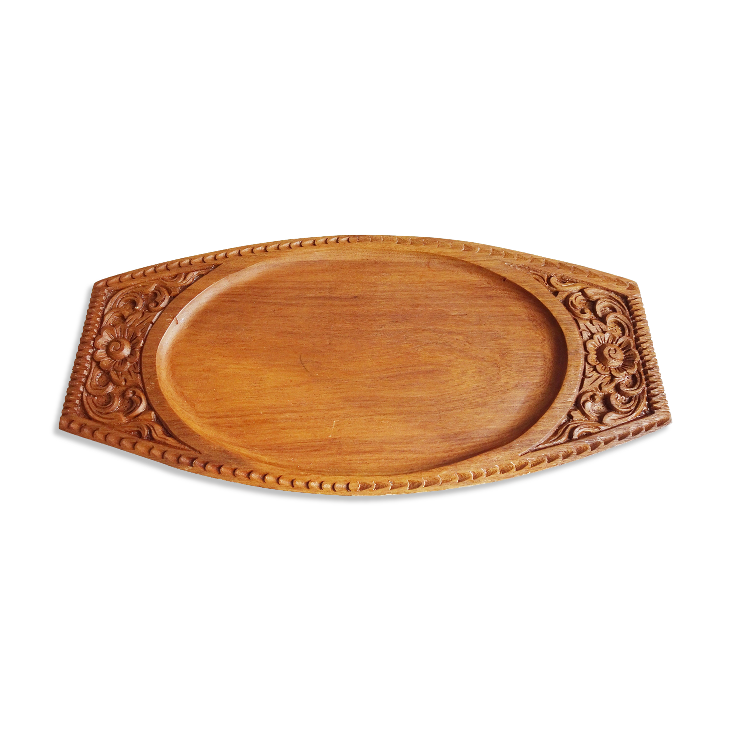 Teak tray hand-carved