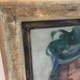 Old oil painting on canvas durango tog richard "elegant in hat" signed