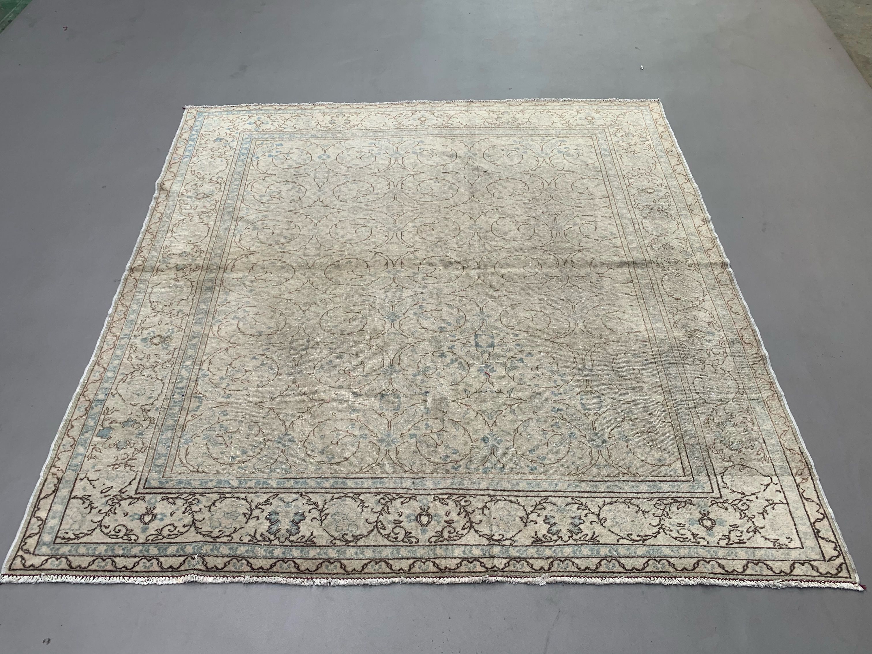 Vintage Square Turkish Rug 200x200 cm, Tribal Wool Carpet Large 
