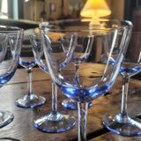 8 blue-tinted glass goblets – 1960s