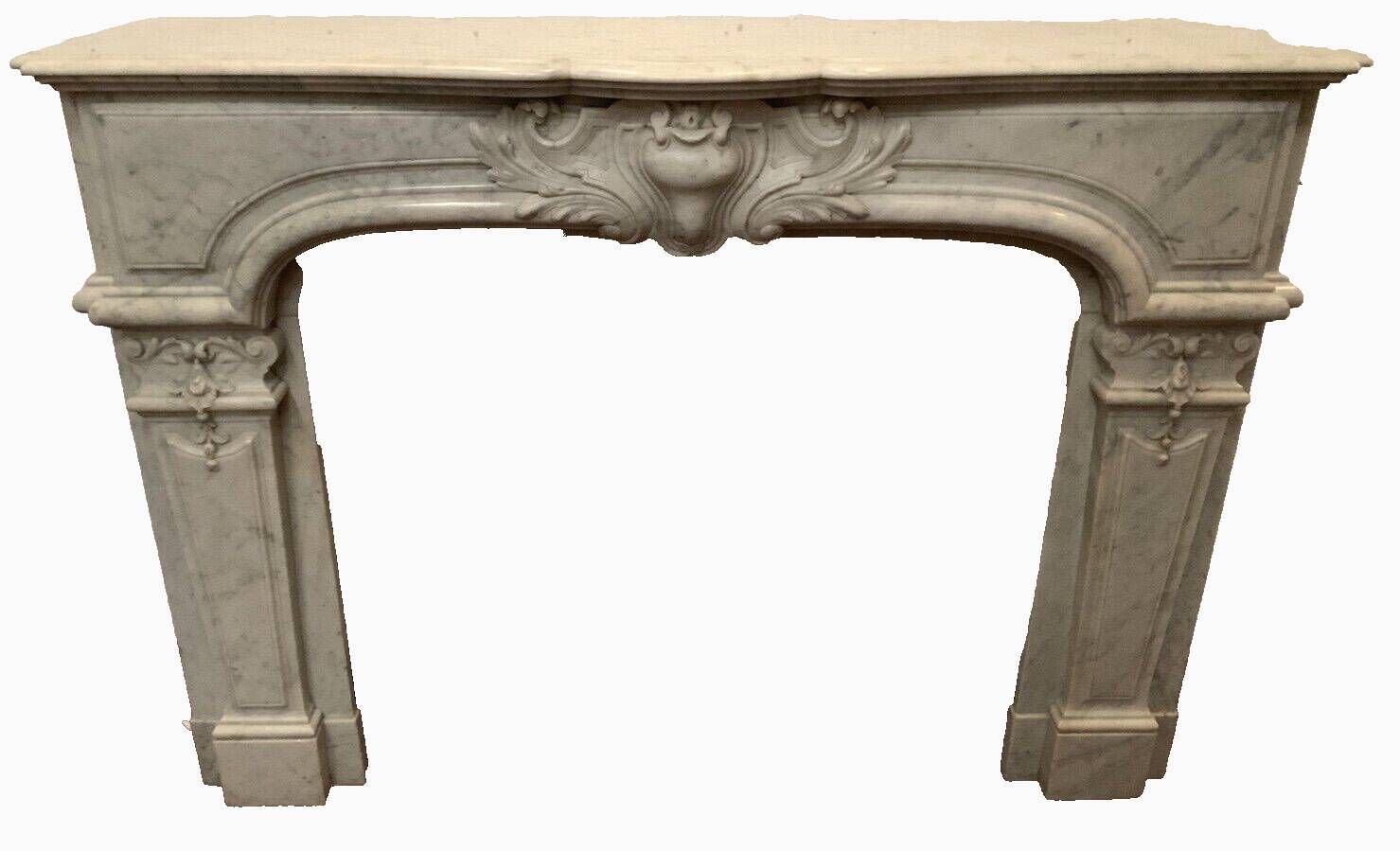 Regency style fireplace in white Carrara marble, Italy, 19th century.