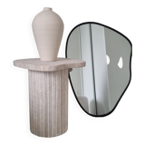 Alpha side table irregular natural travertine ribbed foot