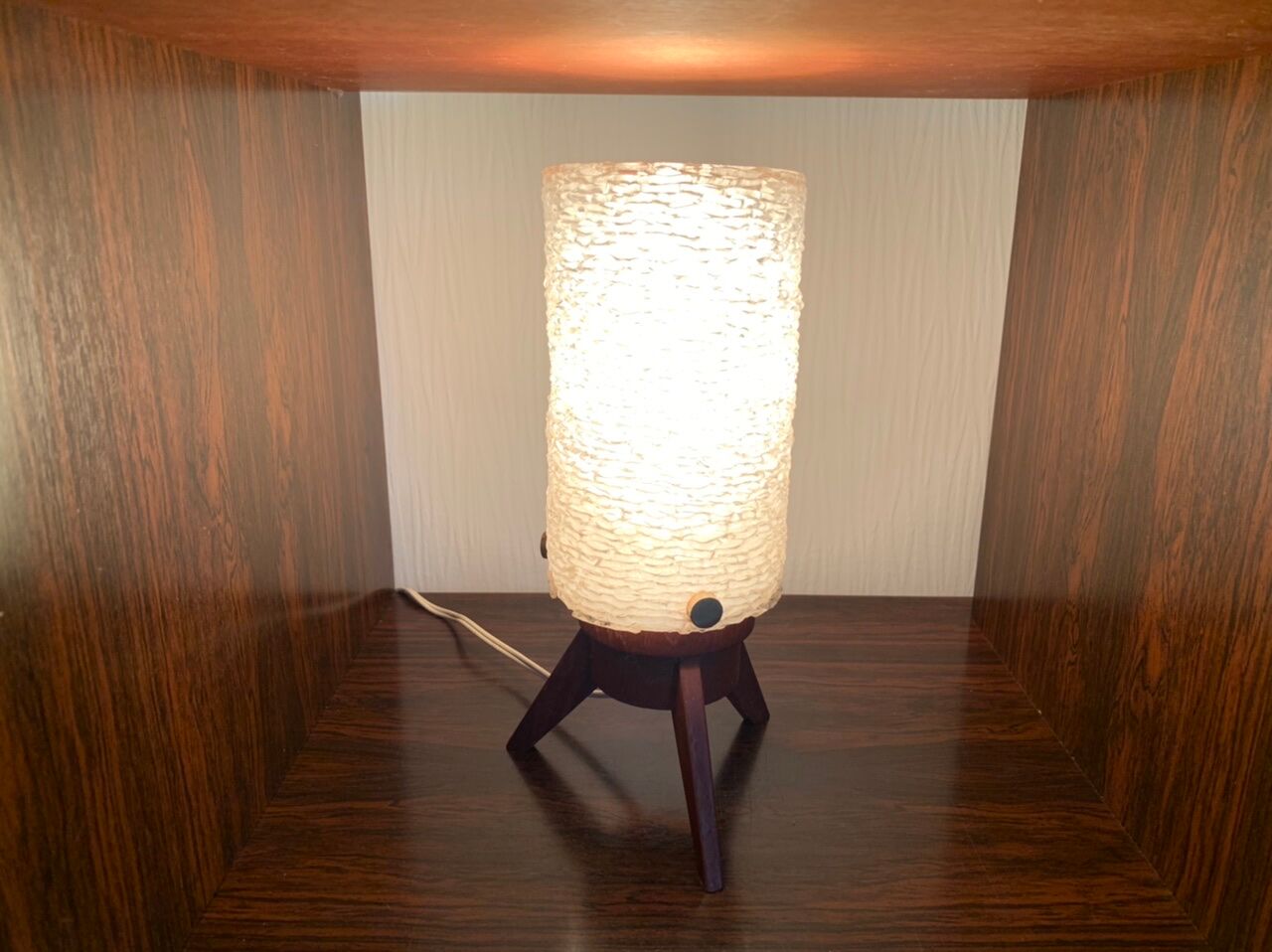 Scandinavian style tripod table lamp in teak by Arlus circa 50's/ 60