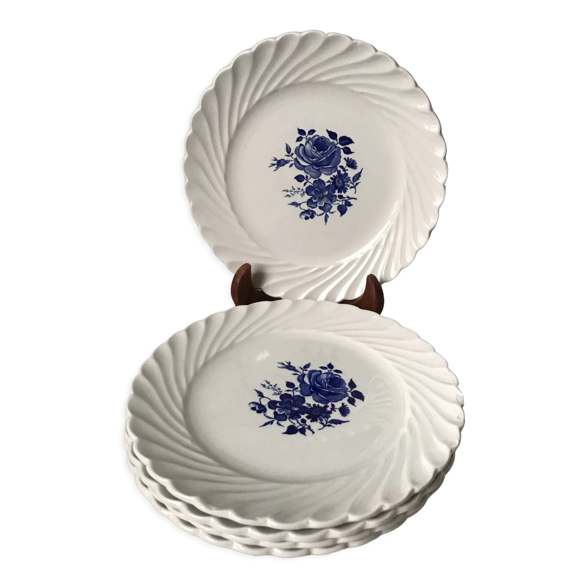set of 5 F&G Lunéville flower dessert plates 60s