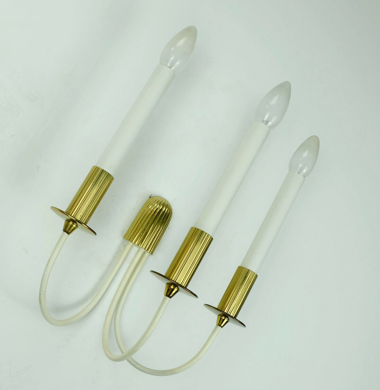 Mid century sconce wall lamp brass white metal vintage cinema light / 2 available
