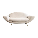 Vintage sofa bench 2 places in curly wool
