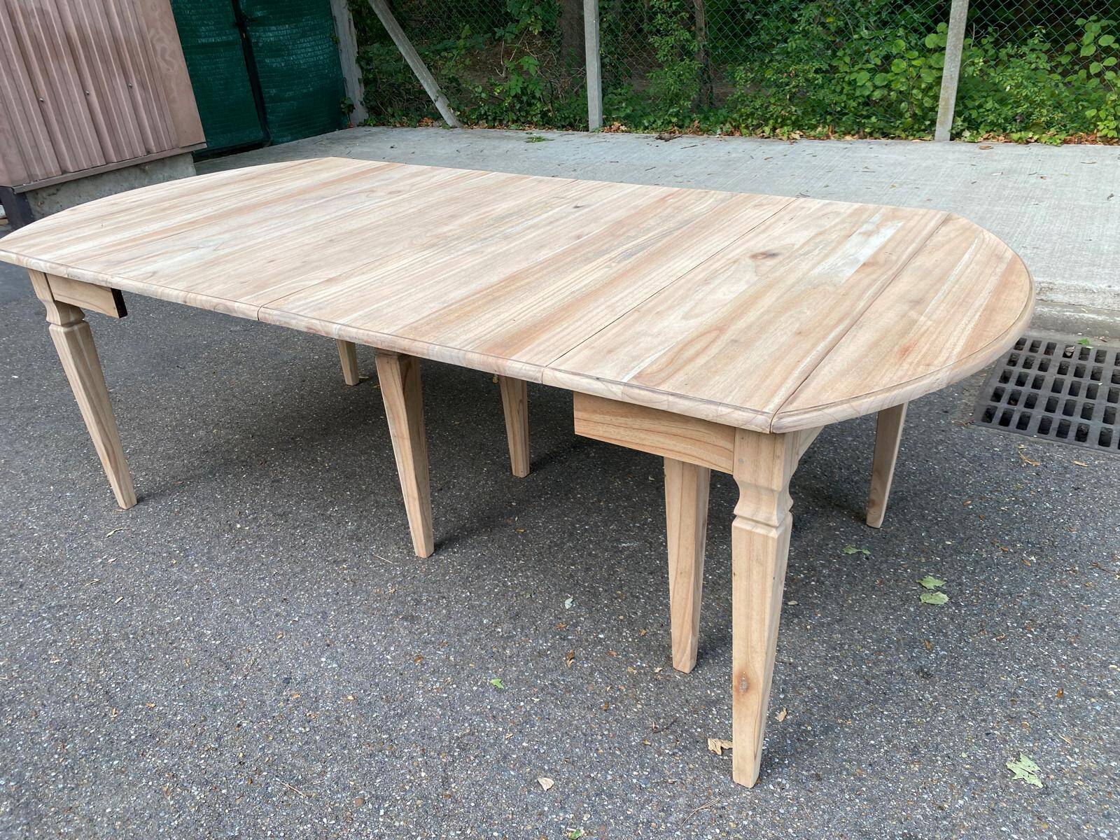 Renovated square extendable dining table in raw solid cherry wood, Louis XVI style.