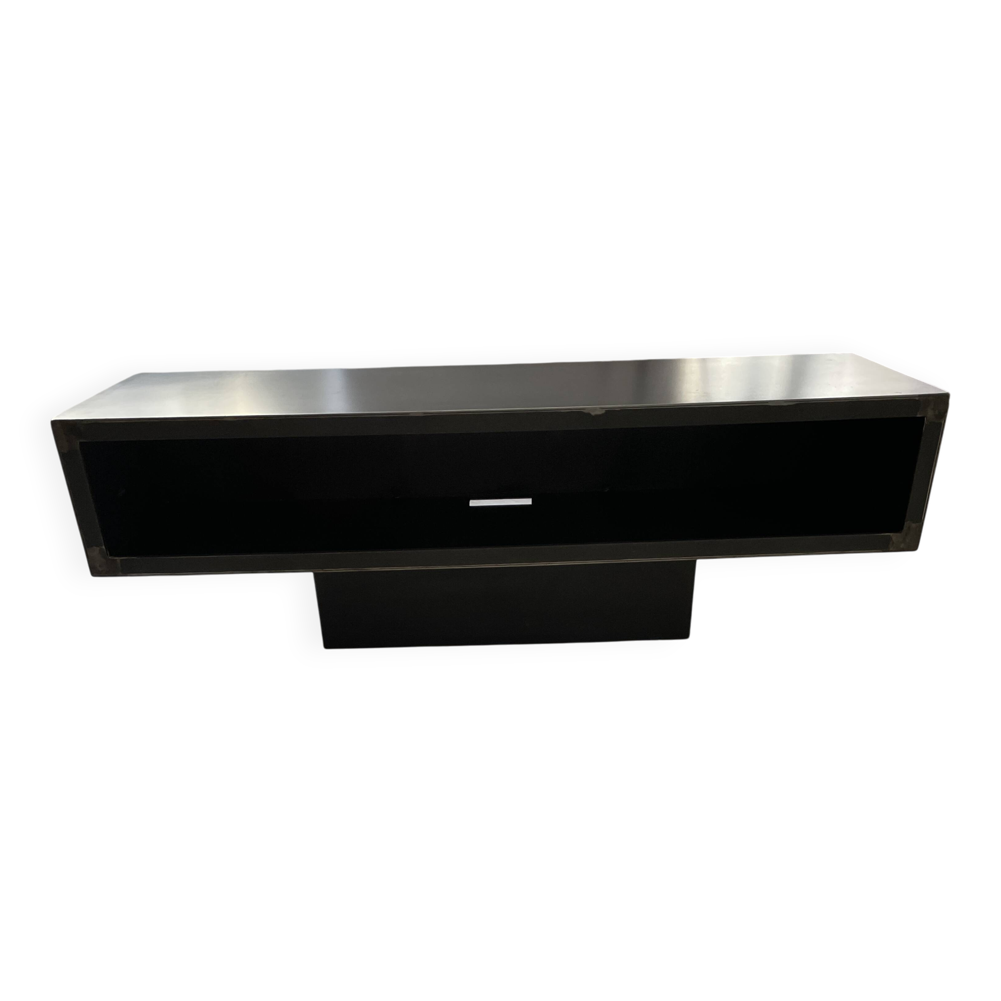Metallica low console, raw steel storage unit