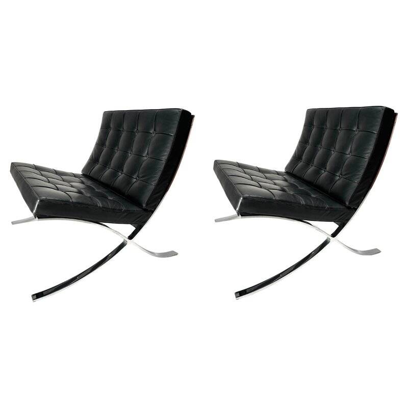 Paire de chauffeuses Barcelona attribuées à Mies Van Der Rohe pour Knoll International, années 1980