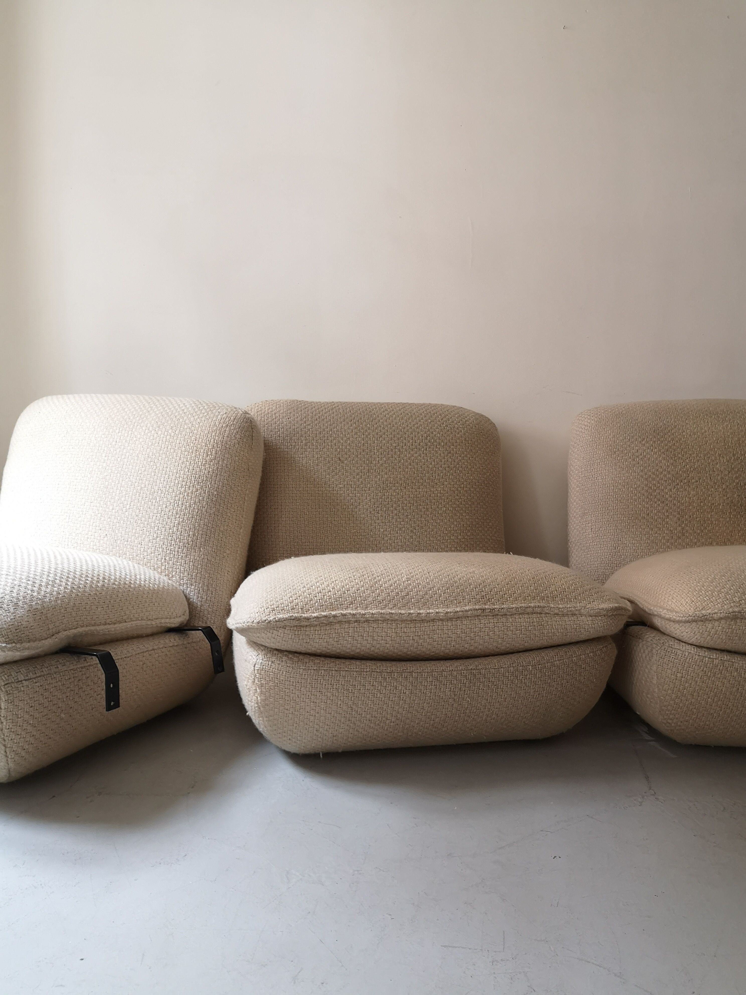 3-seater modular sofa in French terry-style wool fabric, airborne 1970