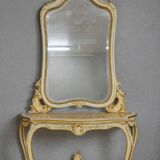 Console and large Louis XV style mirror in lacquered and gilded wood.