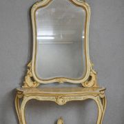 Console and large Louis XV style mirror in lacquered and gilded wood.