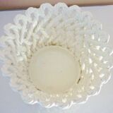 White enameled ceramic pot cover, braided, openwork, vintage