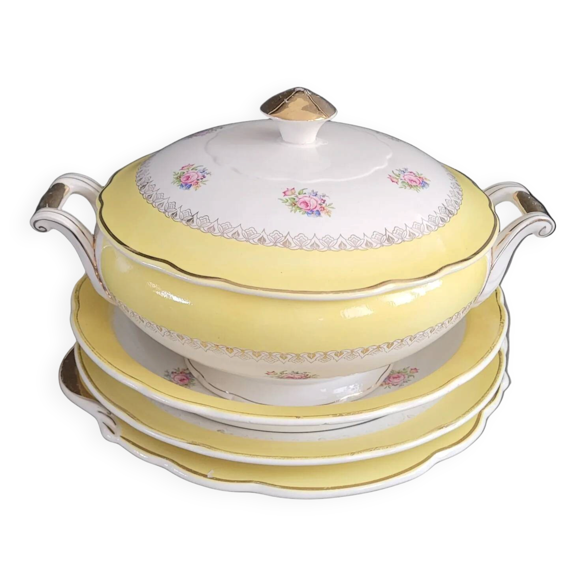 Soup tureen and 3 dishes Digoin & Sarreguemines model Graziella - Ref 921