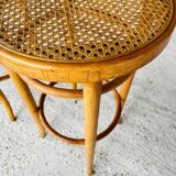 Pair of vintage bar stools, curved wood and cane