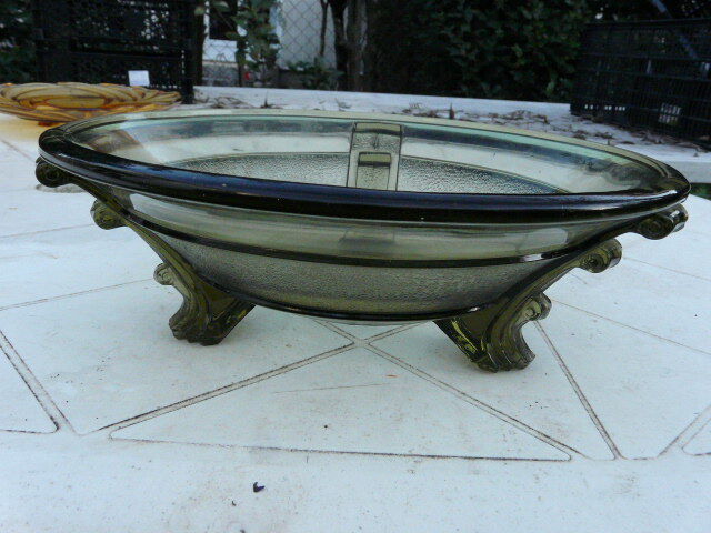Coupe tripode art deco en verre fumé Tchécoslovaque