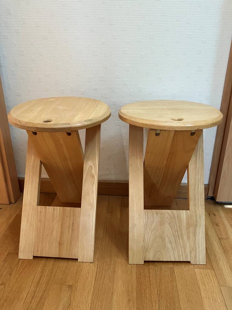 Pair of Folding Wooden Stools by Adrian Reed, France, 1970