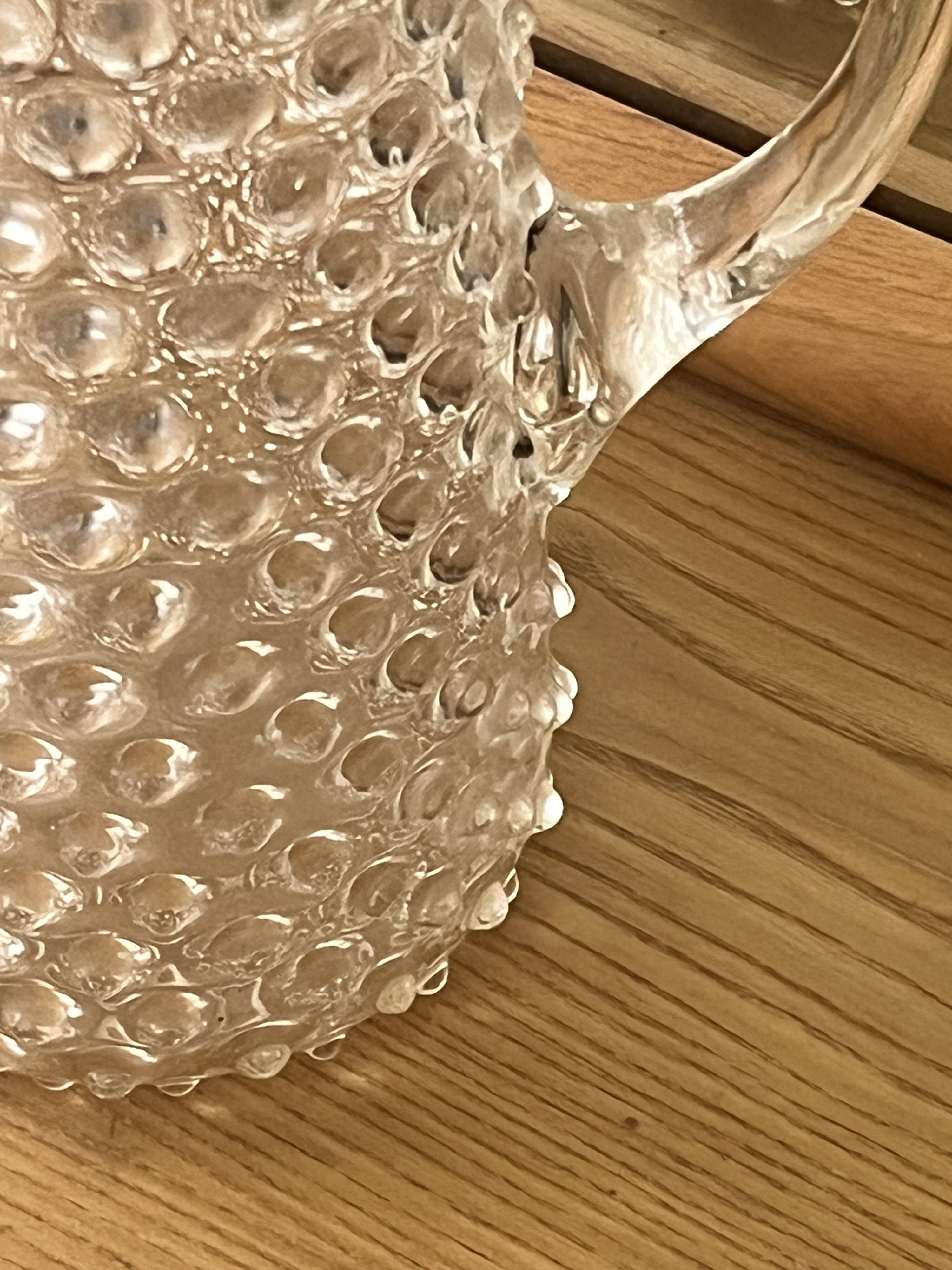 Vintage beaded and mouth-blown carafe or vase in rostrato glass, Italy 1930