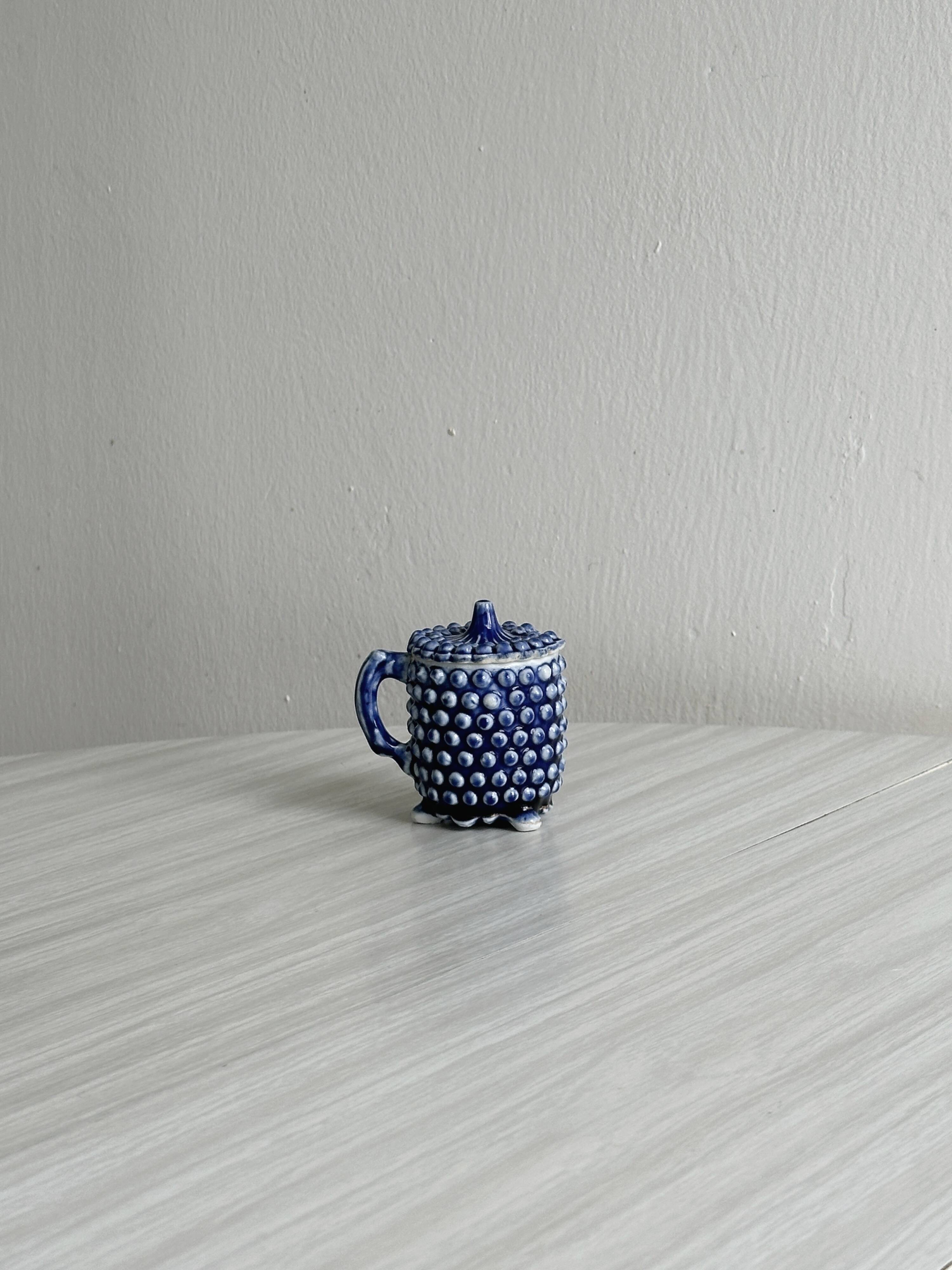Electric blue ceramic sugar bowl
