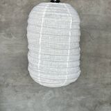Small Japanese-style natural rattan and linen pendant lamp in the shape of a lantern H50 D30