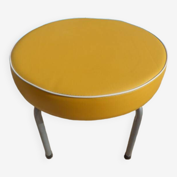 1 tabouret rond vintage en simili cuir jaune