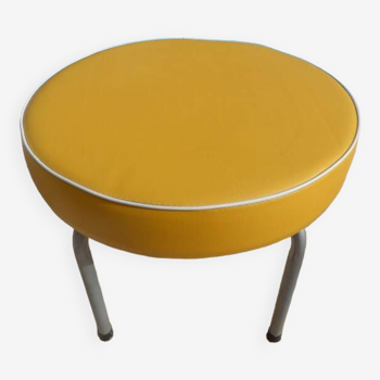 1 vintage round stool in yellow imitation leather