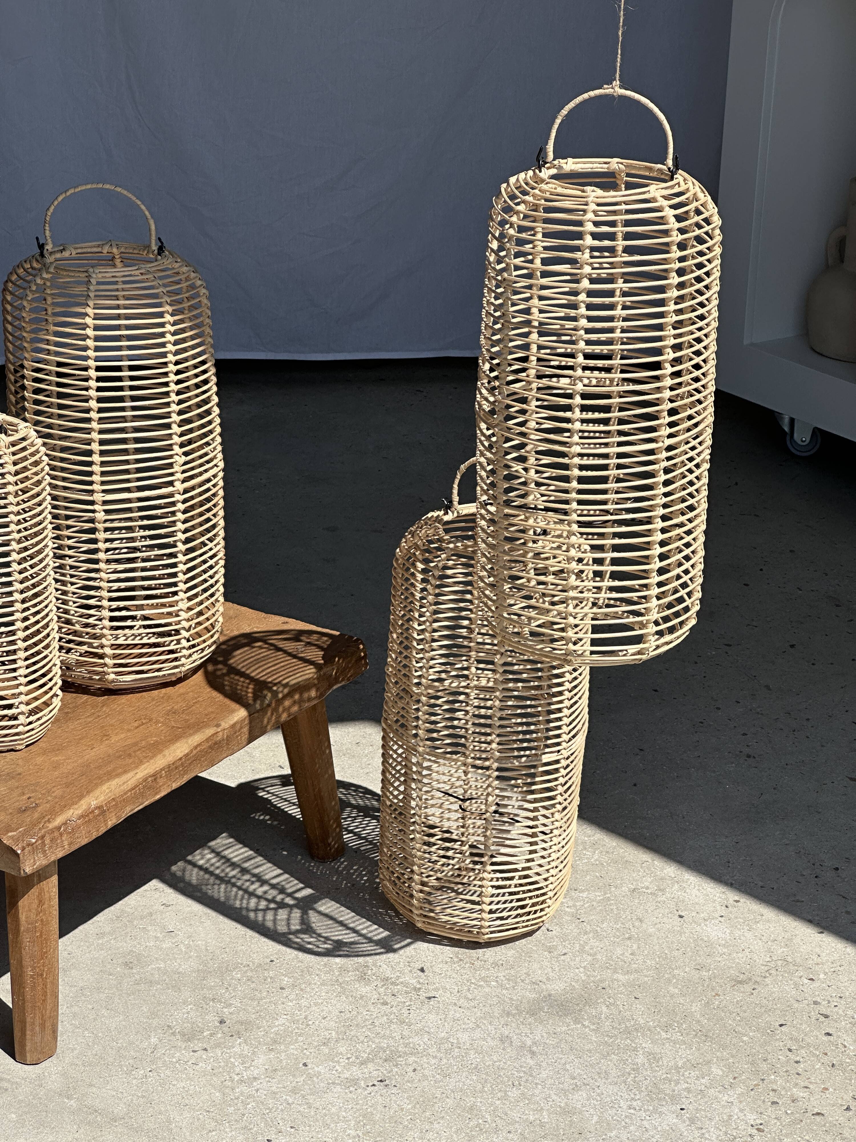 Large lantern-shaped rattan pendant lamp H50 D24