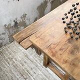 Oak farmhouse table and its two benches
