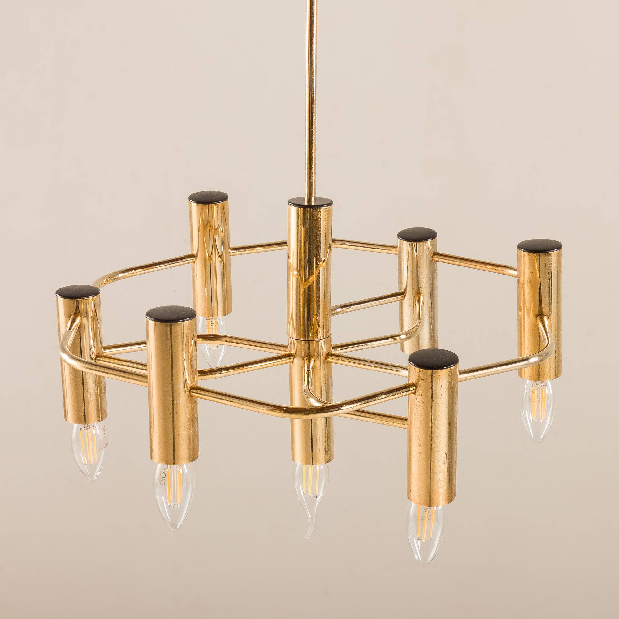 Lustre en laiton géométrique vintage par Gaetano Sciolari, années 1970