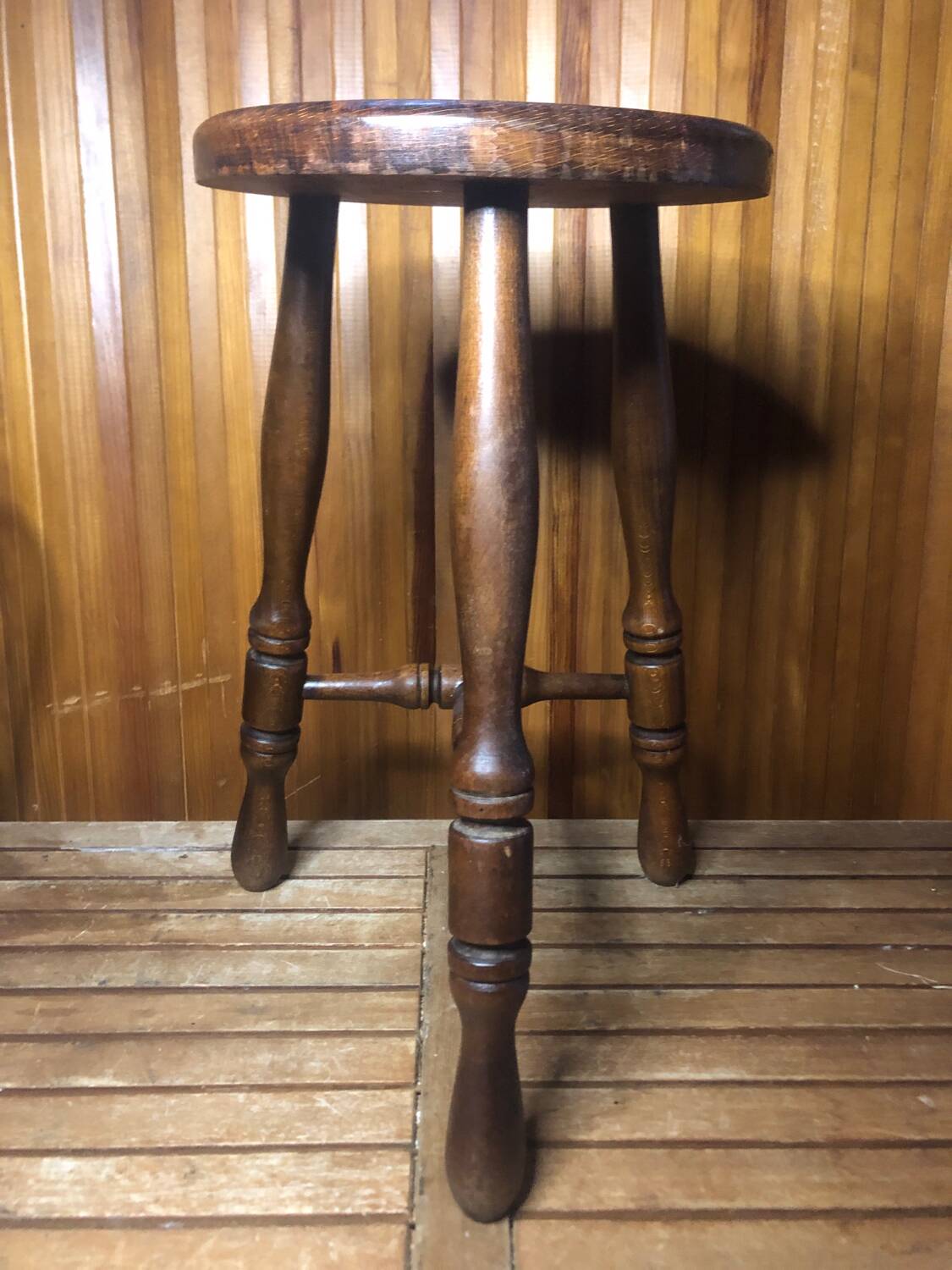 Charles dudouyt style tripod milking stool vintage wood #a582