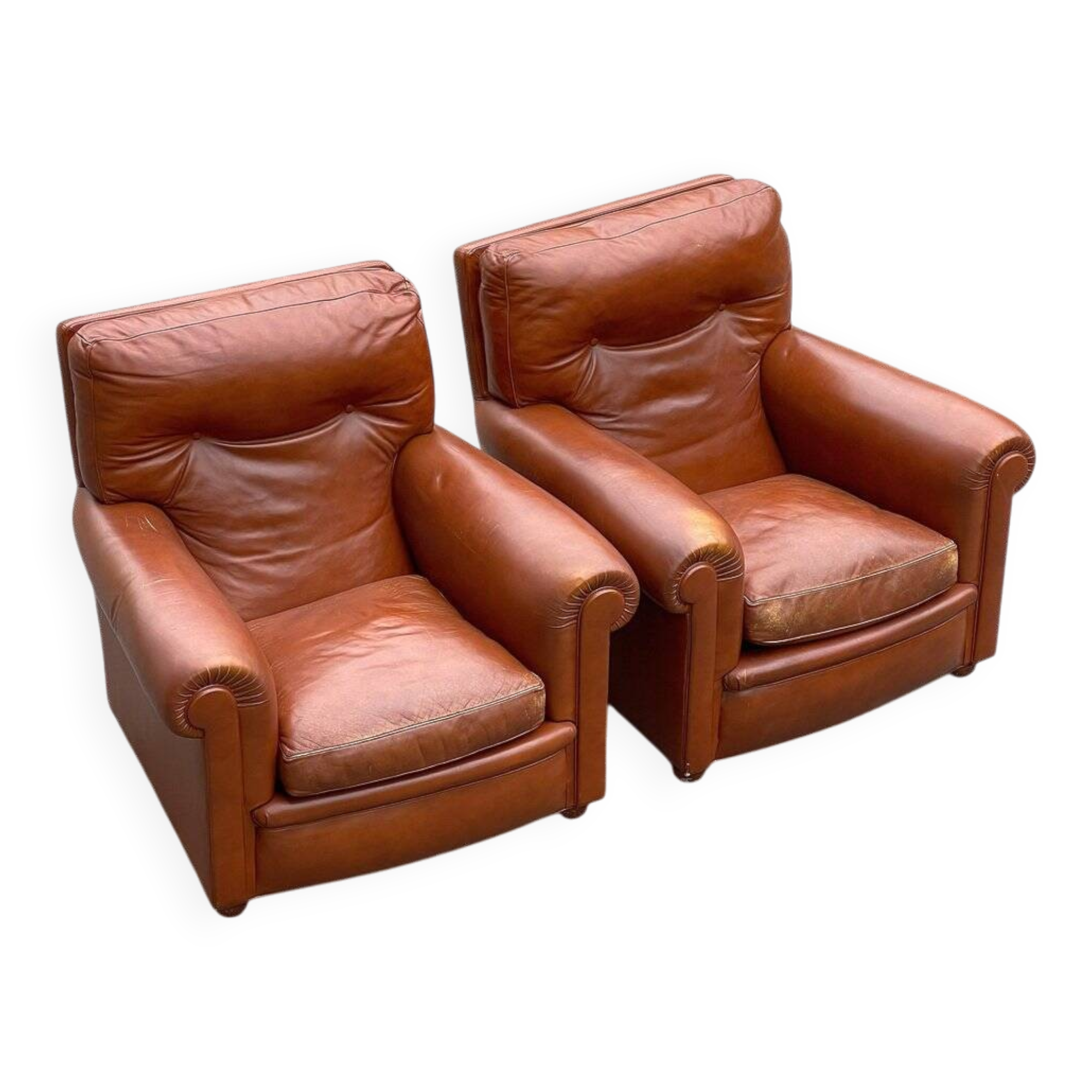 Set of Italian leather Poltrona Frau chairs, 1970s.