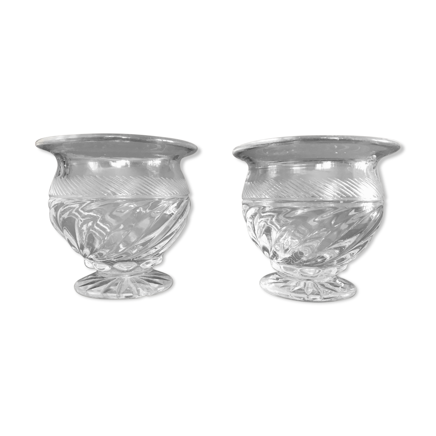 Pair of antique glass mustard pots