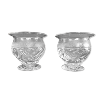 Pair of old glass mustard pots