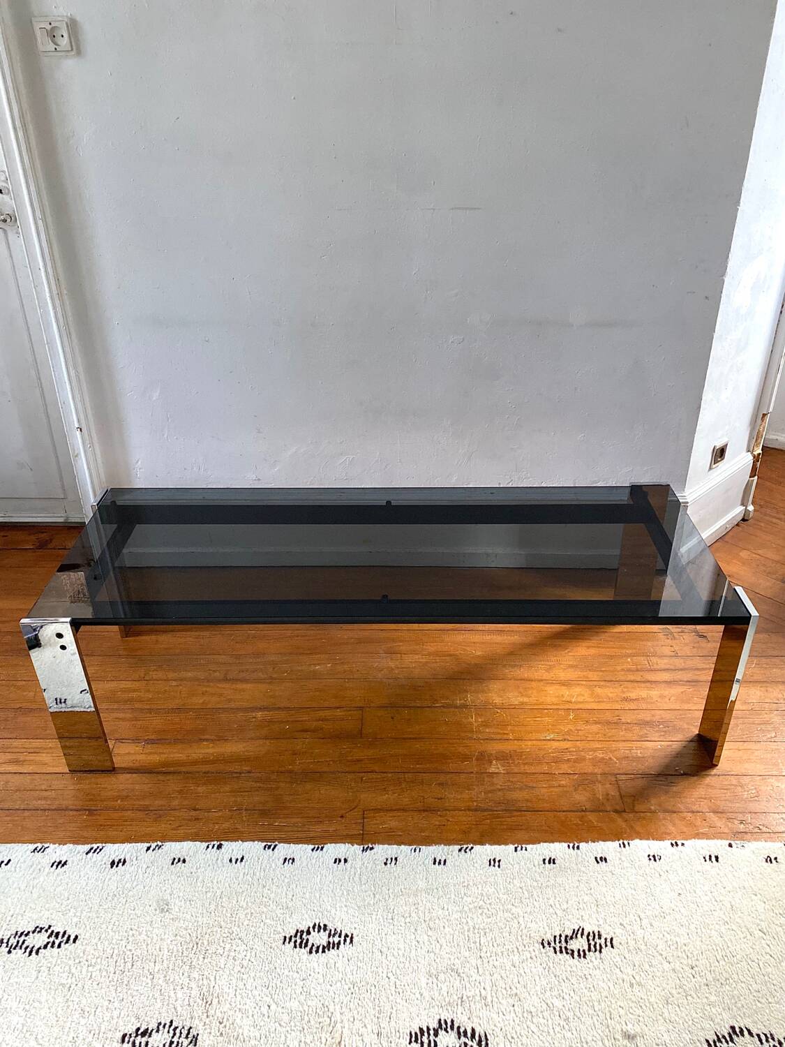Italian rectangular coffee table in smoked glass vintage 1970