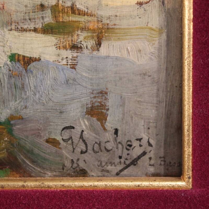 Italian landscape painting view of houses from the 20th century